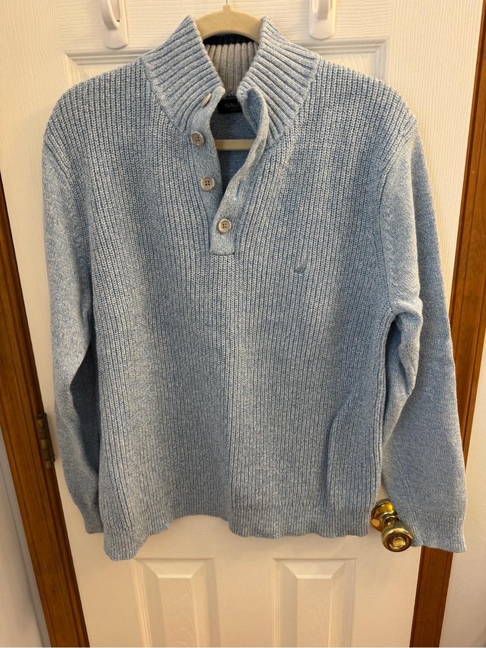 Nautica Light Blue Men's Button-Front Ribbed Sweater
